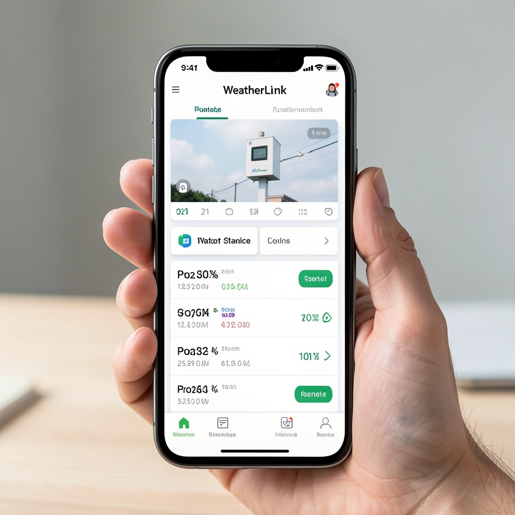 WeatherLink aplikacija na pametnom telefonu prikazujući podatke Davis Vantage Pro2 stanice u realnom vremenu