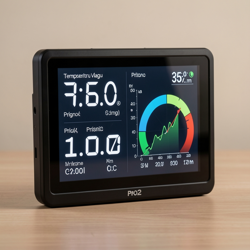 Davis Vantage Pro2 konzola sa LCD displejom koja prikazuje temperaturu, vlagu, pritisak i prognoza