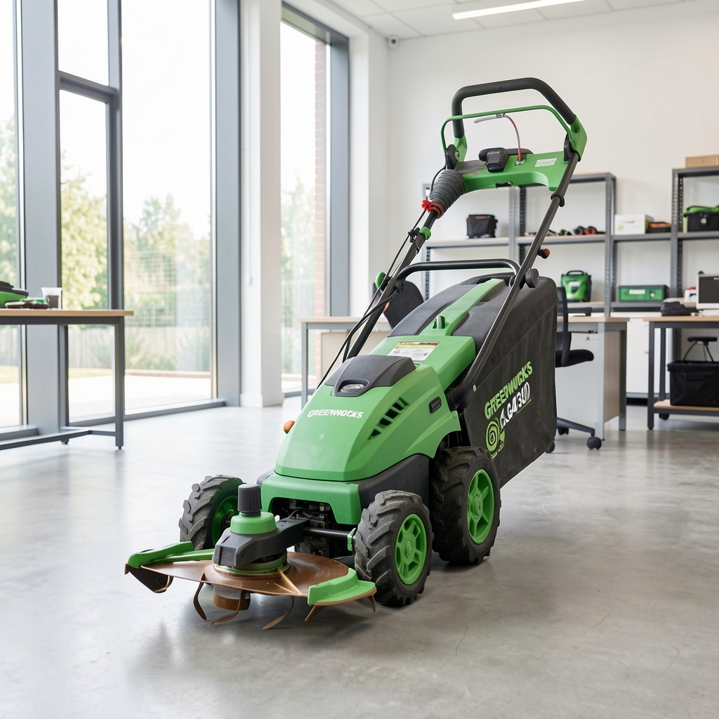 Greenworks G40DT30 trimer iz ugla prikazujući glavu trimera i sistem za zamenu najlona