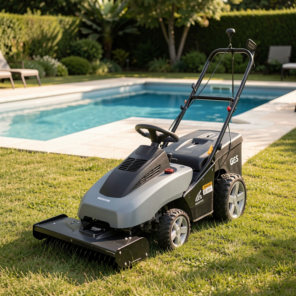 Husqvarna Automower 450X premium robotska kosačica sa GPS antenom, crno-sive boje, prikazana na travnjaku pored bazena