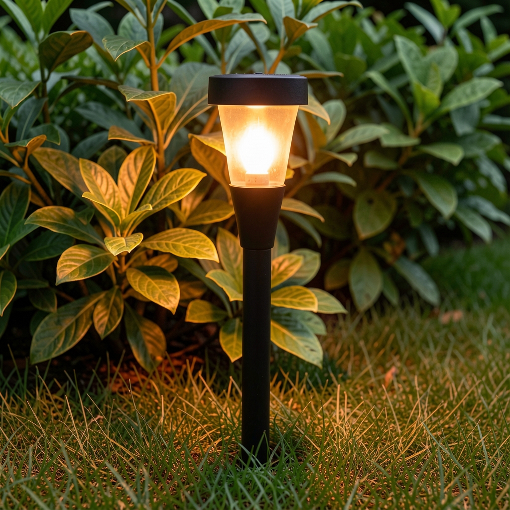 Philips Hue Lily XL spoljnji pametni reflektor bele boje u bašti noću sa raznobojnim LED svetlom na biljkama